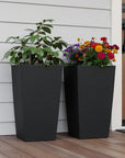 Set of Two Black Recycled Plastic Round Self Watering Planter Box