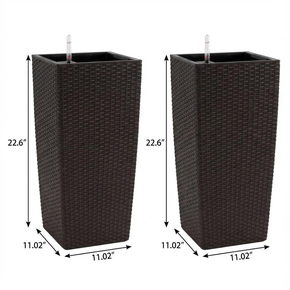 Set of Two Brown Recycled Plastic Round Self Watering Planter Box