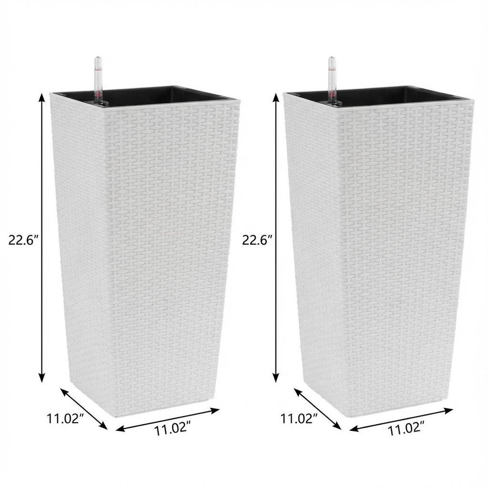 Set of Two White Recycled Plastic Rectangular Self Watering Planter Box