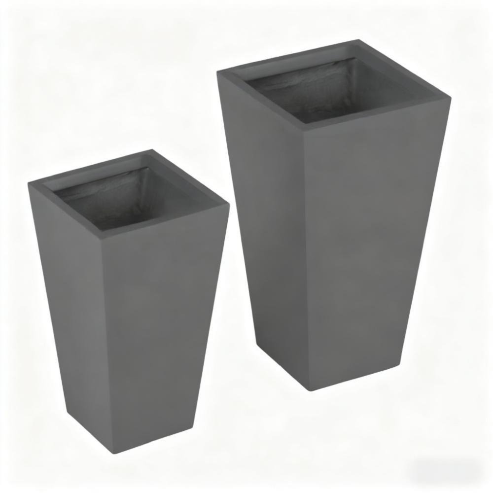 Set of Two Light Gray Magnesium Oxide Rectangular Planter Box