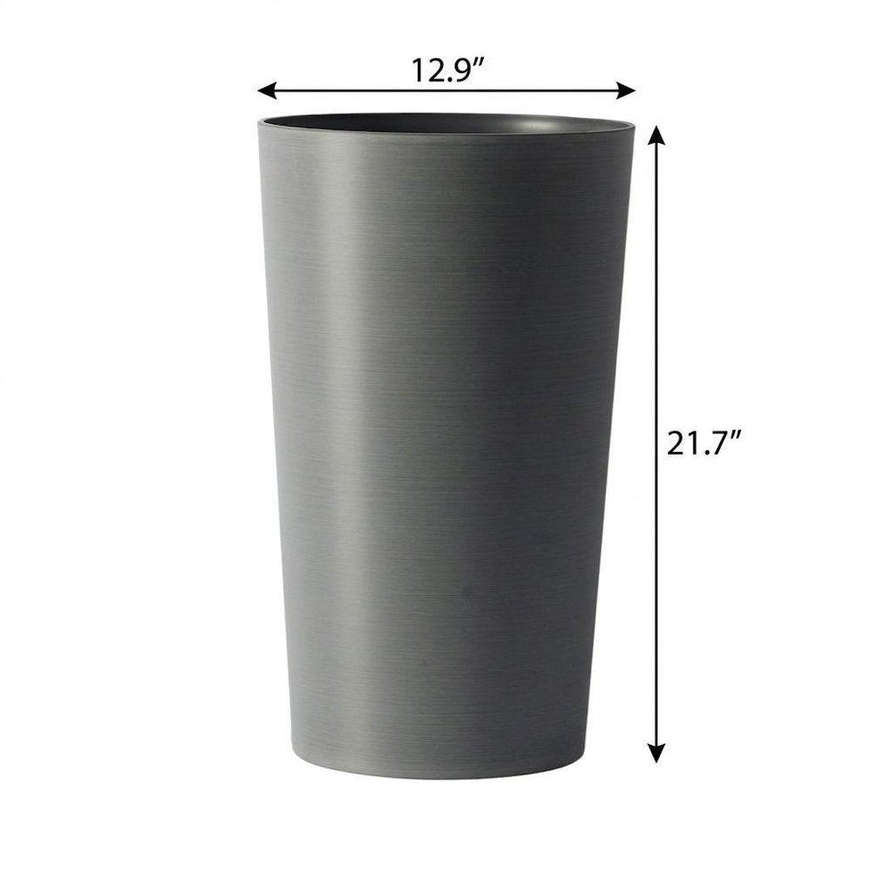 Set of Two Light Gray Heavy Duty Plastic Cylindrical Planter Pots