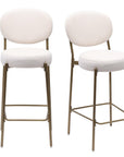 Set of Two 29" White And Gold Velvet And Metal Low Back Bar Height Bar Chairs