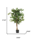47" Green Artificial Ficus Tree In Cylindrical Black Pot