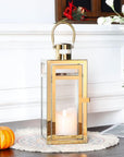 12" Clear And Gold Glass And Stainless Steel Tabletop Lantern Candle Holder