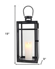 Set of Three Clear And Black Glass And Stainless Steel Tabletop Lantern Candle Holders