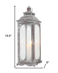 Set of Three Clear And Gray Glass And Metal Tabletop Lantern Candle Holders
