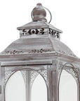 Set of Three Clear And Gray Glass And Metal Tabletop Lantern Candle Holders