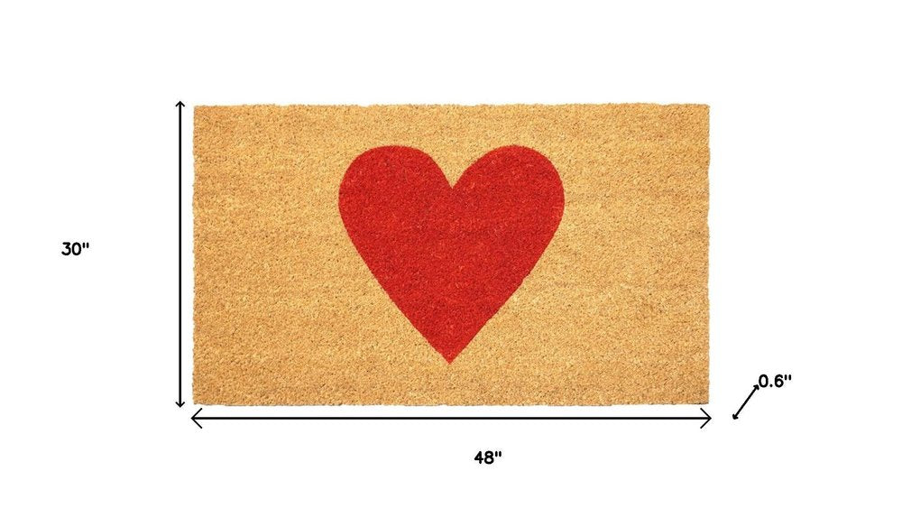 24" X 48" Brown And Red Heart Outdoor Coir Door Mat