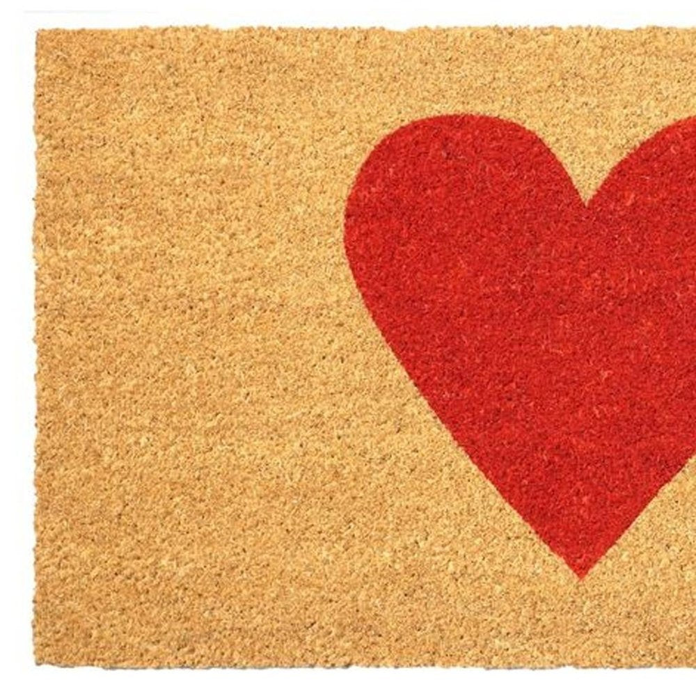24" X 48" Brown And Red Heart Outdoor Coir Door Mat