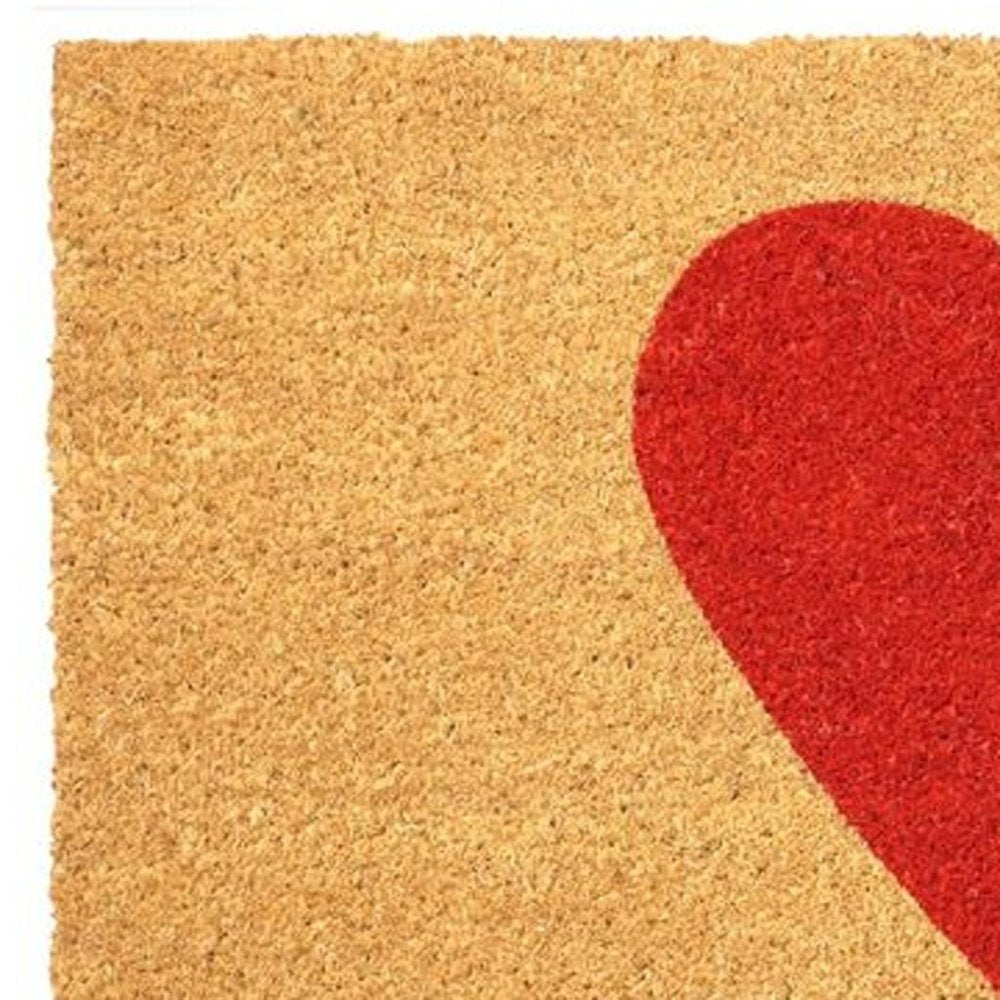 24" X 48" Brown And Red Heart Outdoor Coir Door Mat