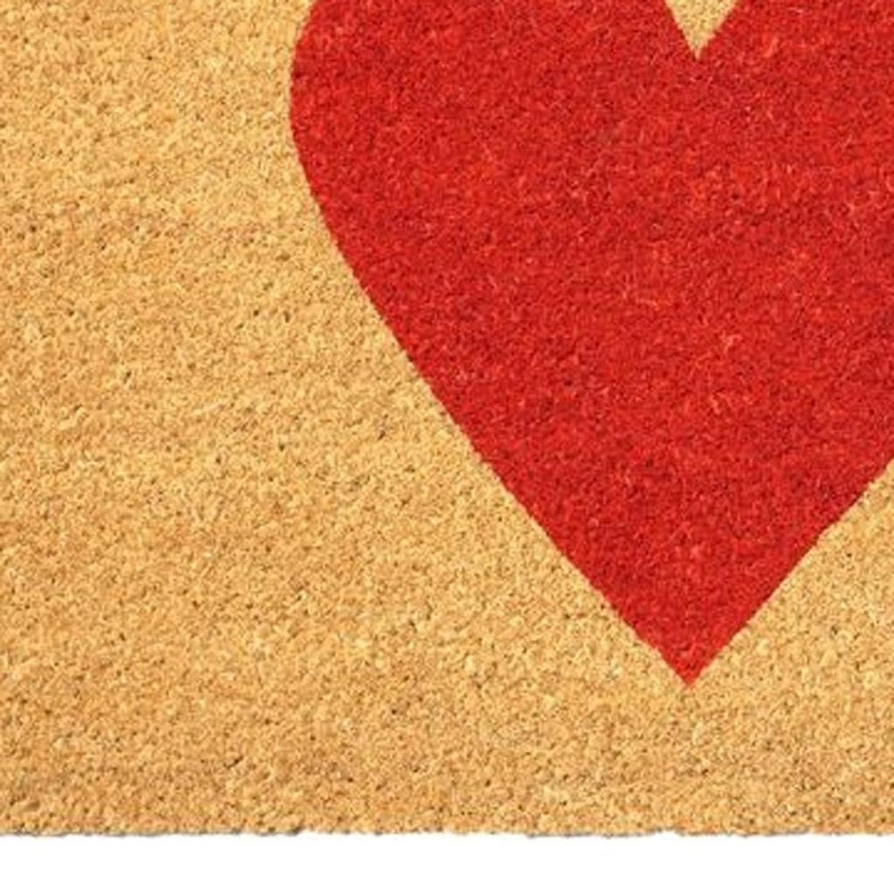 24" X 48" Brown And Red Heart Outdoor Coir Door Mat