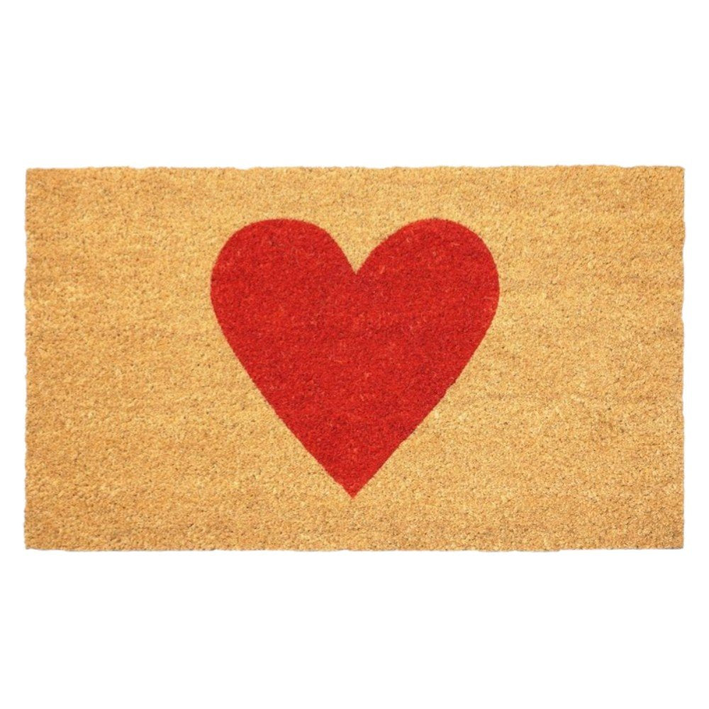 24" X 48" Brown And Red Heart Outdoor Coir Door Mat