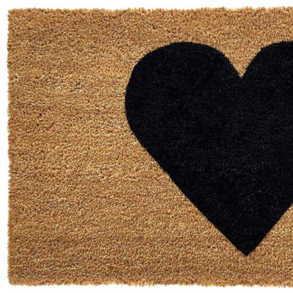 24" X 48" Brown And Black Heart Outdoor Coir Door Mat