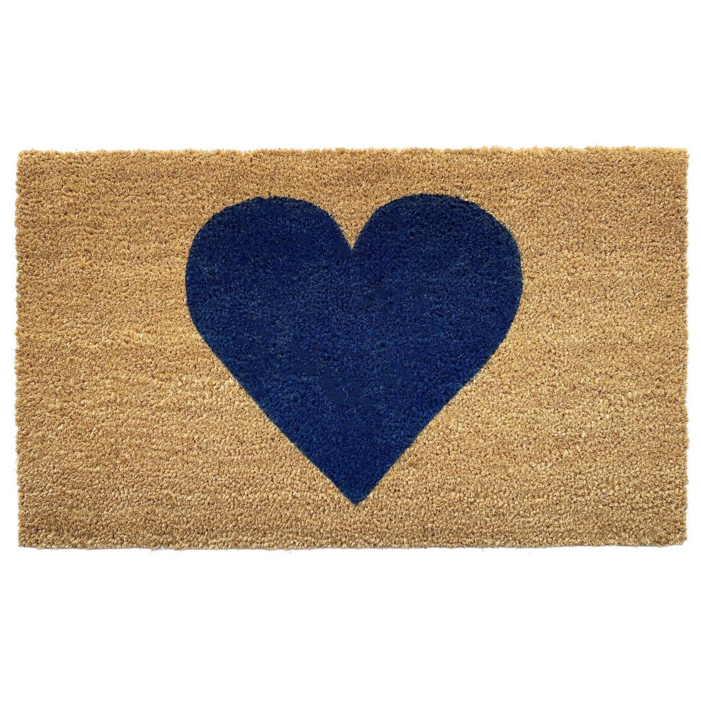 30" X 48" Brown And Dark Blue Heart Outdoor Coir Door Mat
