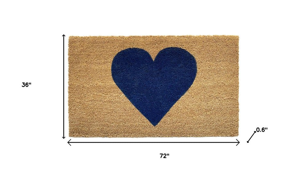 30" X 48" Brown And Dark Blue Heart Outdoor Coir Door Mat