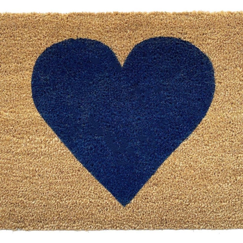 30" X 48" Brown And Dark Blue Heart Outdoor Coir Door Mat
