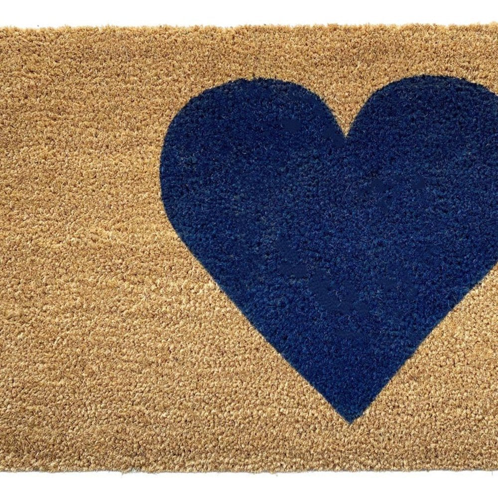 30" X 48" Brown And Dark Blue Heart Outdoor Coir Door Mat