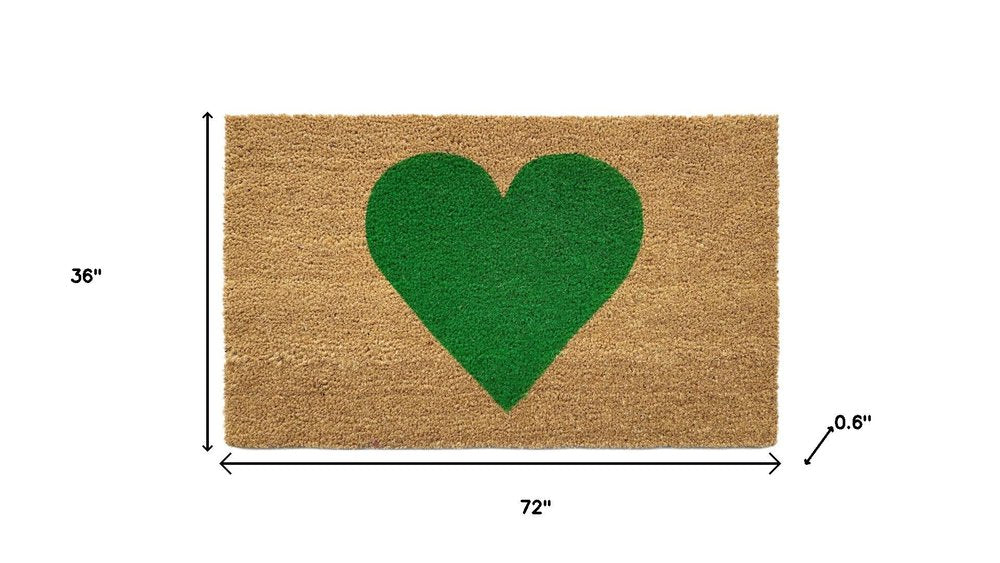 30" X 48" Brown And Green Heart Outdoor Coir Door Mat