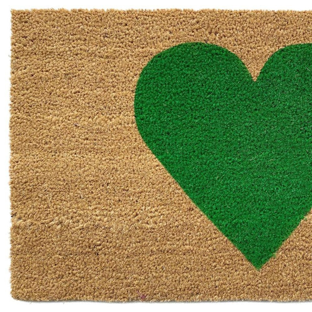 30" X 48" Brown And Green Heart Outdoor Coir Door Mat