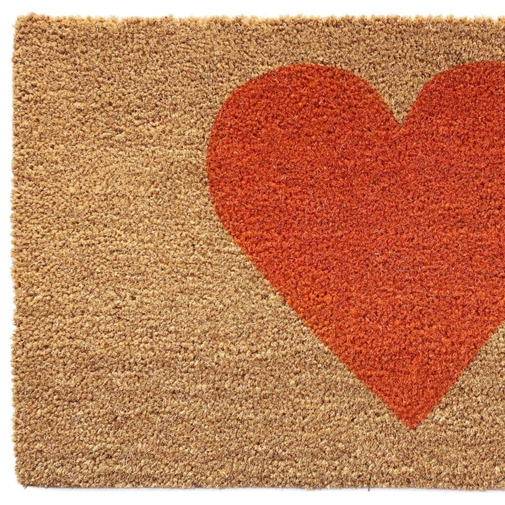 30" X 48" Brown And Orange Heart Outdoor Coir Door Mat