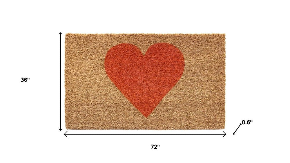 30" X 48" Brown And Orange Heart Outdoor Coir Door Mat