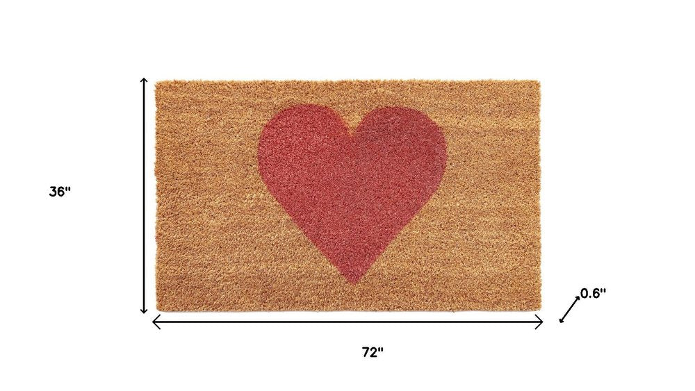 30" X 48" Brown And Pink Heart Outdoor Coir Door Mat