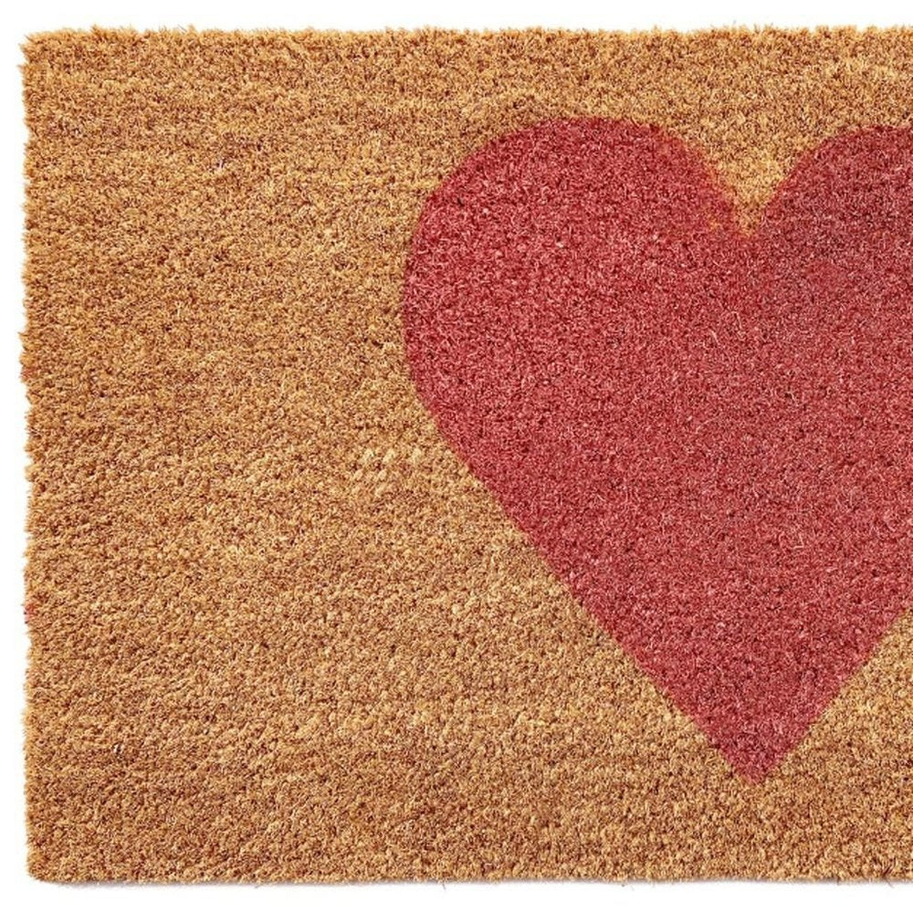 30" X 48" Brown And Pink Heart Outdoor Coir Door Mat