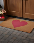 30" X 48" Brown And Pink Heart Outdoor Coir Door Mat