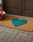 24" X 48" Brown And Turquoise Heart Outdoor Coir Door Mat