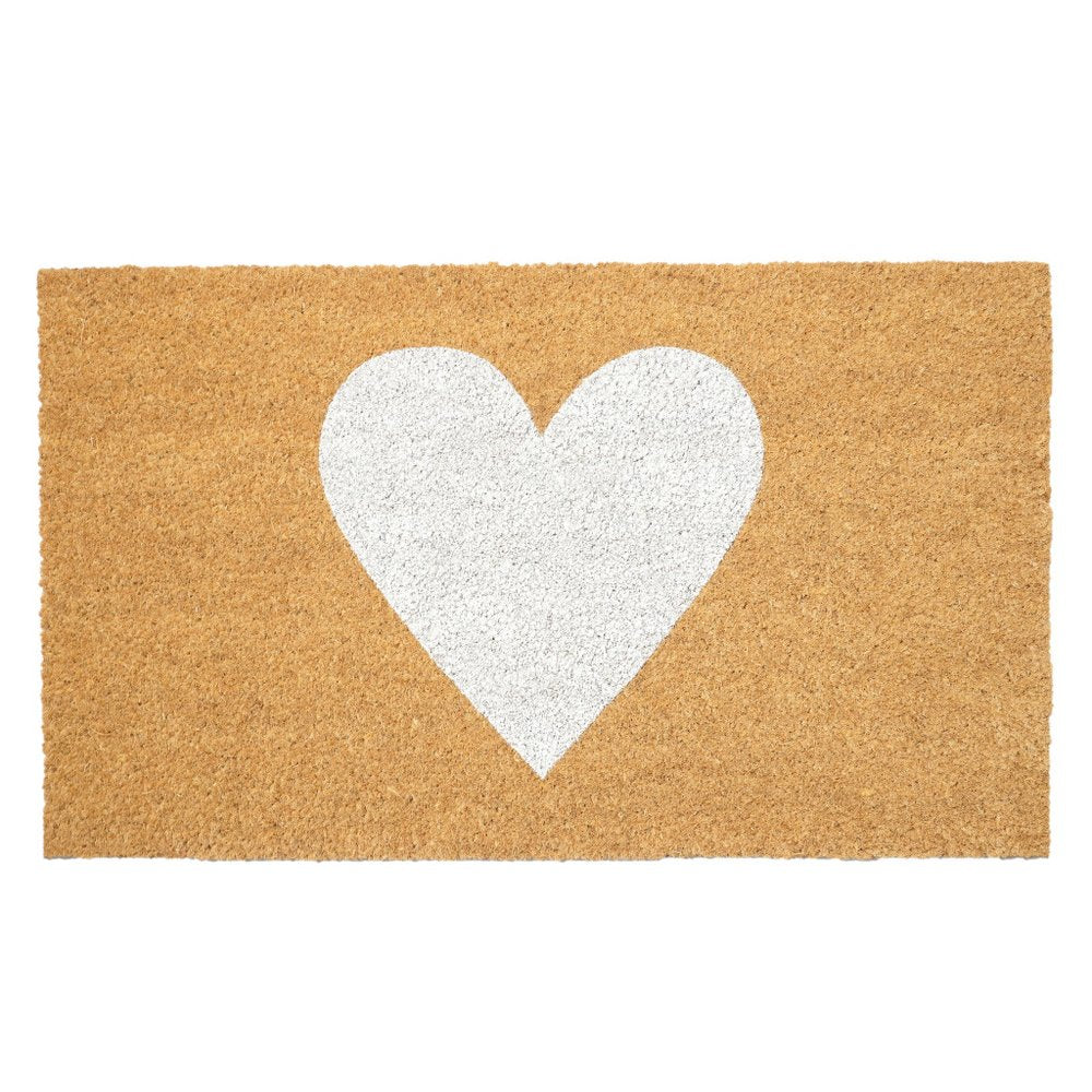 24" X 48" Brown And White Heart Outdoor Coir Door Mat