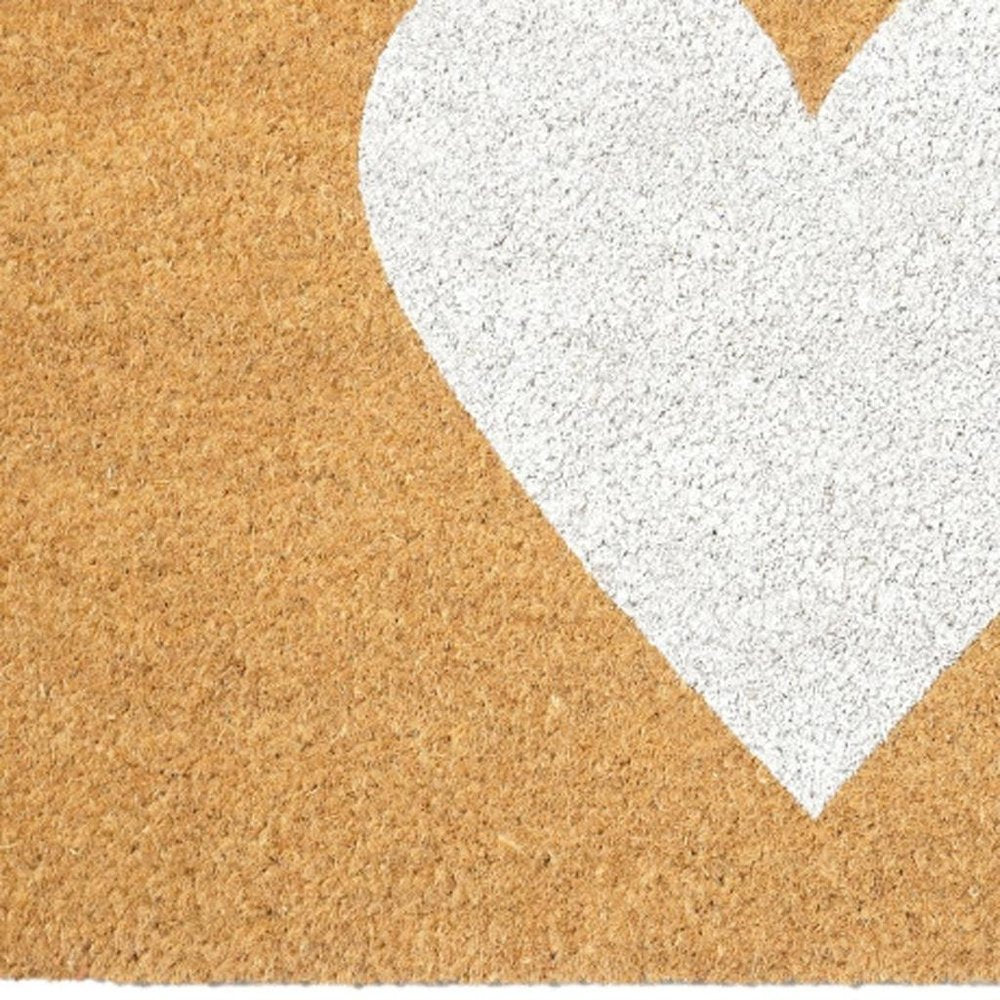 24" X 48" Brown And White Heart Outdoor Coir Door Mat