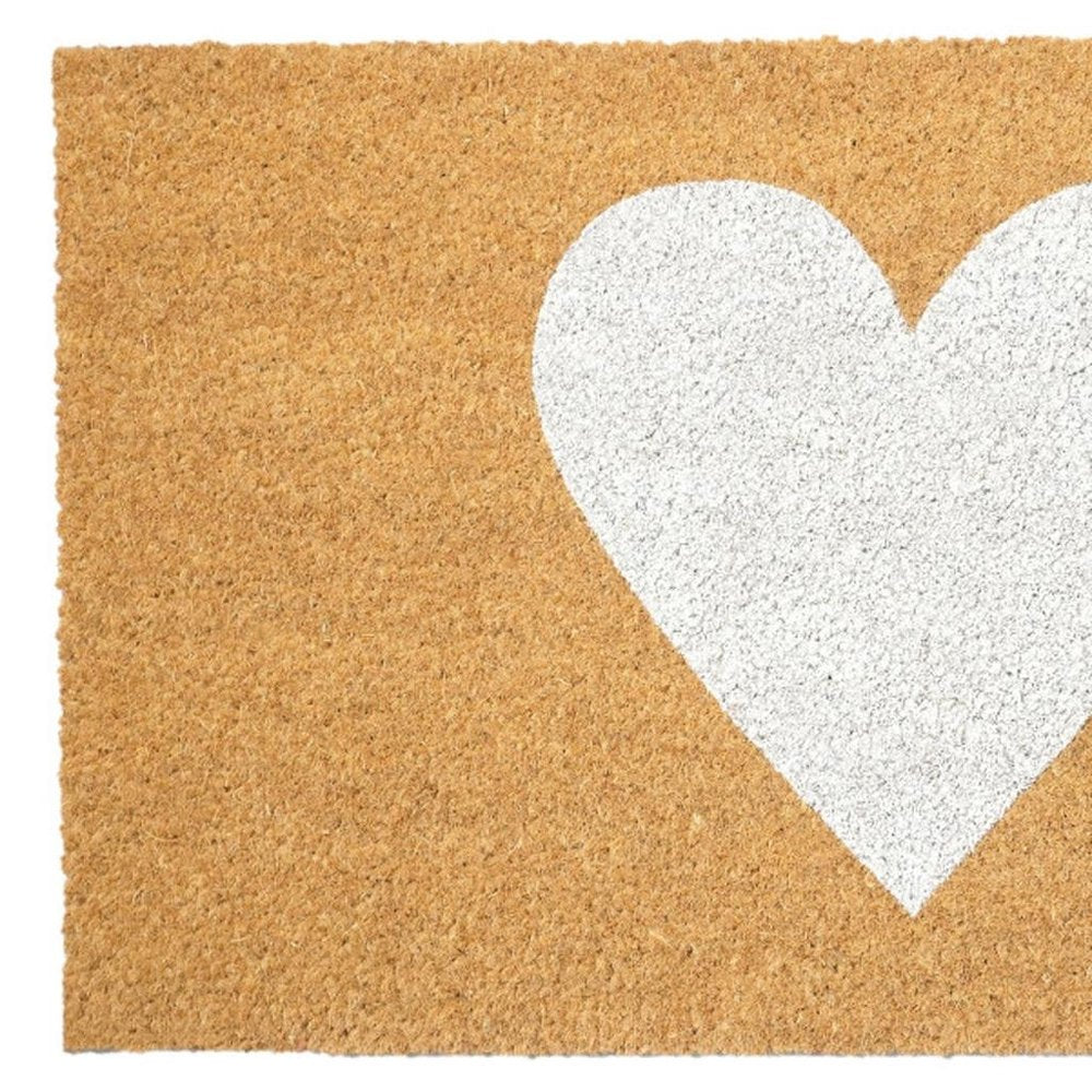 24" X 48" Brown And White Heart Outdoor Coir Door Mat