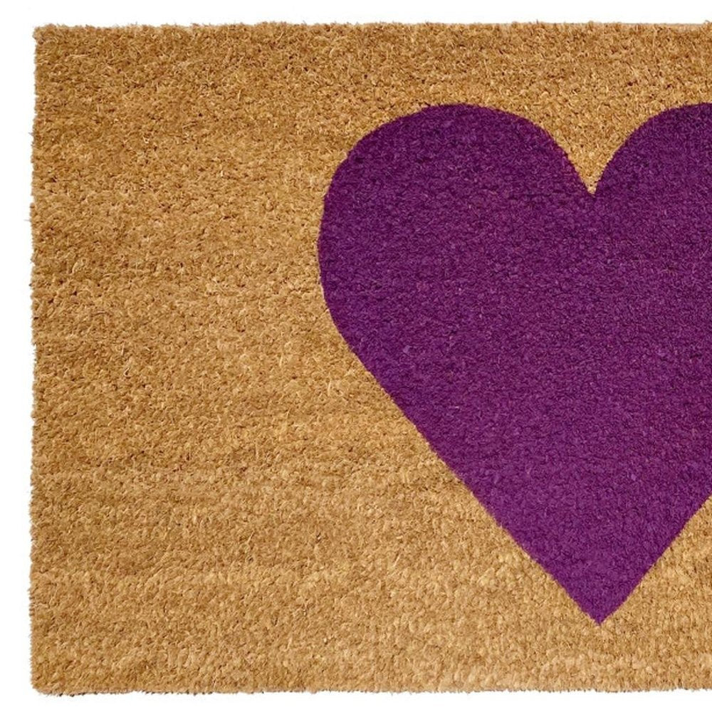 24" X 48" Brown And Purple Heart Outdoor Coir Door Mat