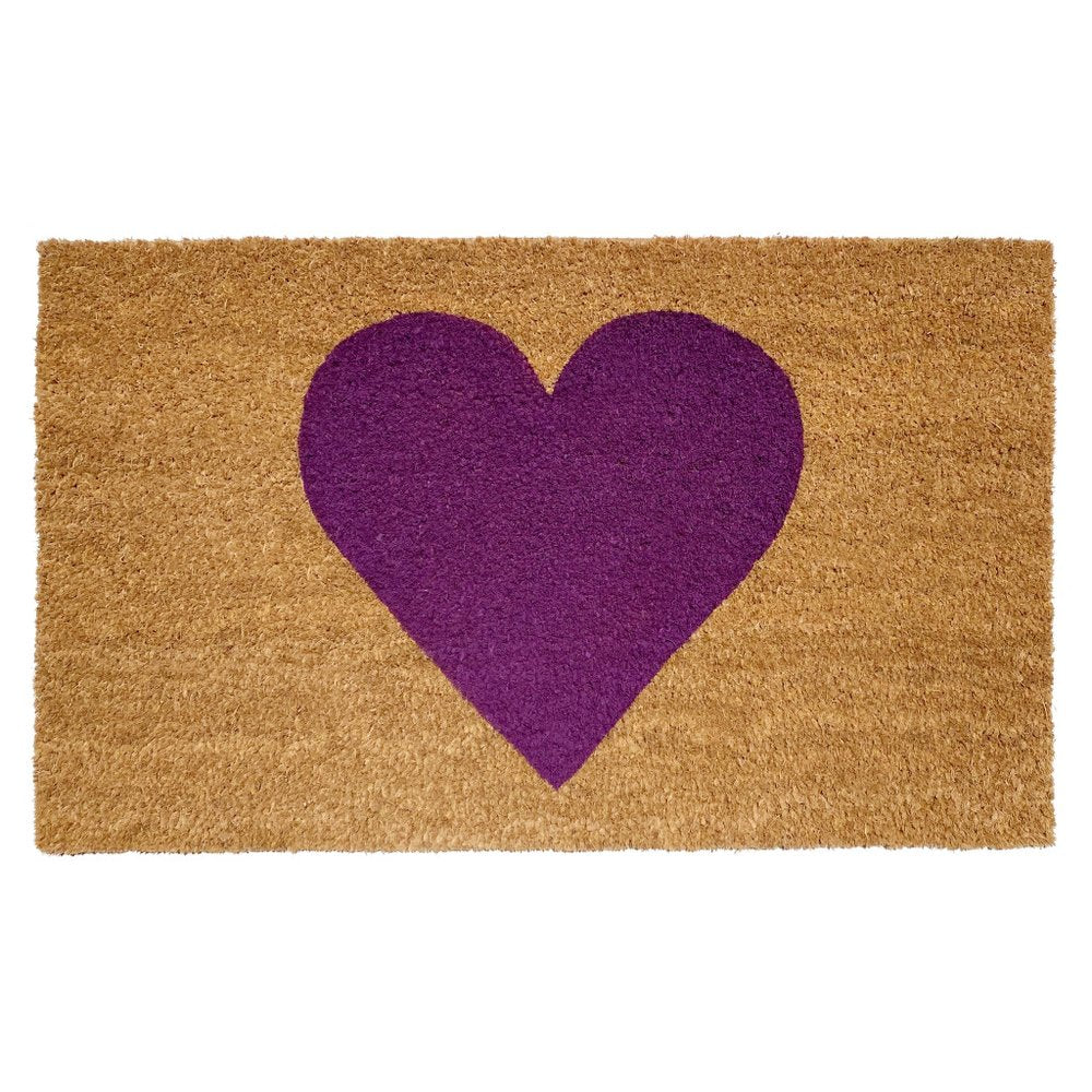 24" X 48" Brown And Purple Heart Outdoor Coir Door Mat