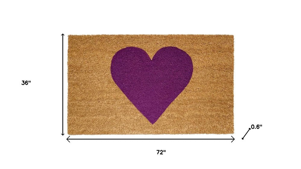 24" X 48" Brown And Purple Heart Outdoor Coir Door Mat