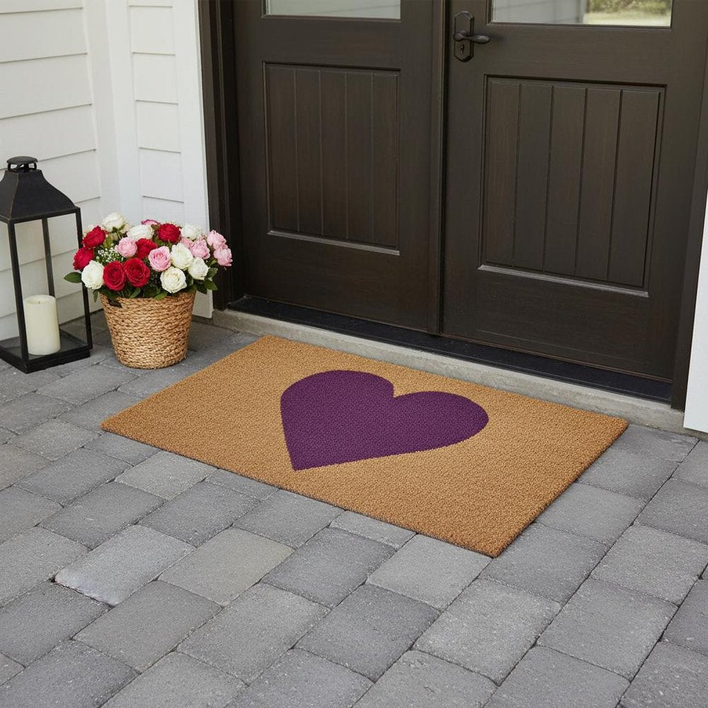 24" X 48" Brown And Purple Heart Outdoor Coir Door Mat