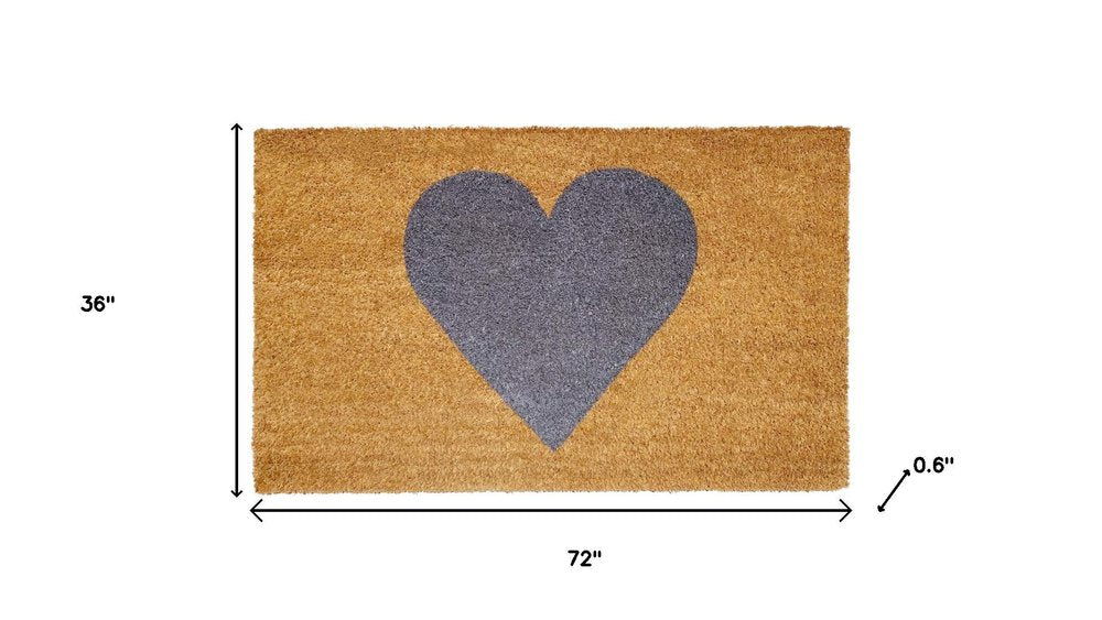 30" X 48" Brown And Gray Heart Outdoor Coir Door Mat