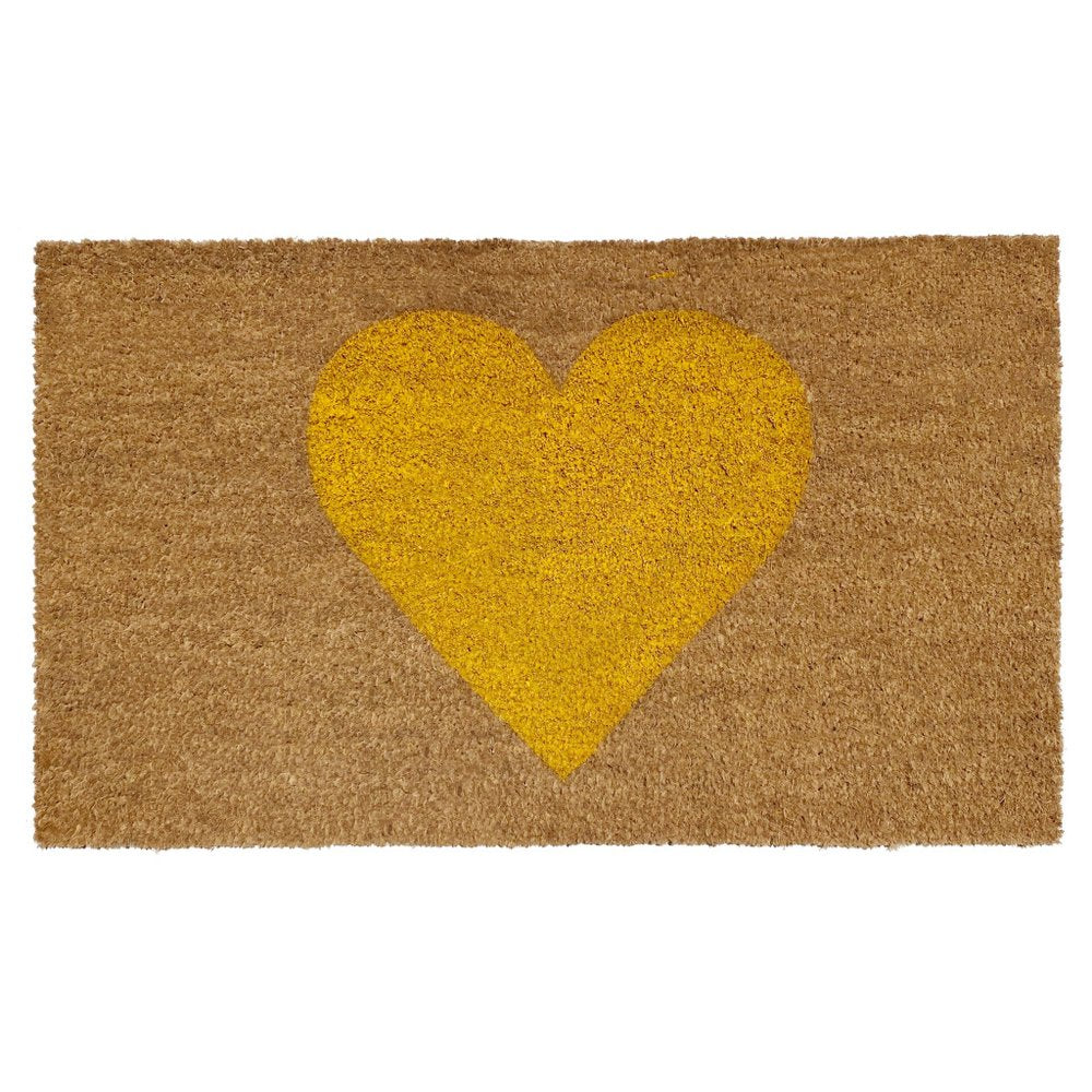24" X 48" Brown And Yellow Heart Outdoor Coir Door Mat