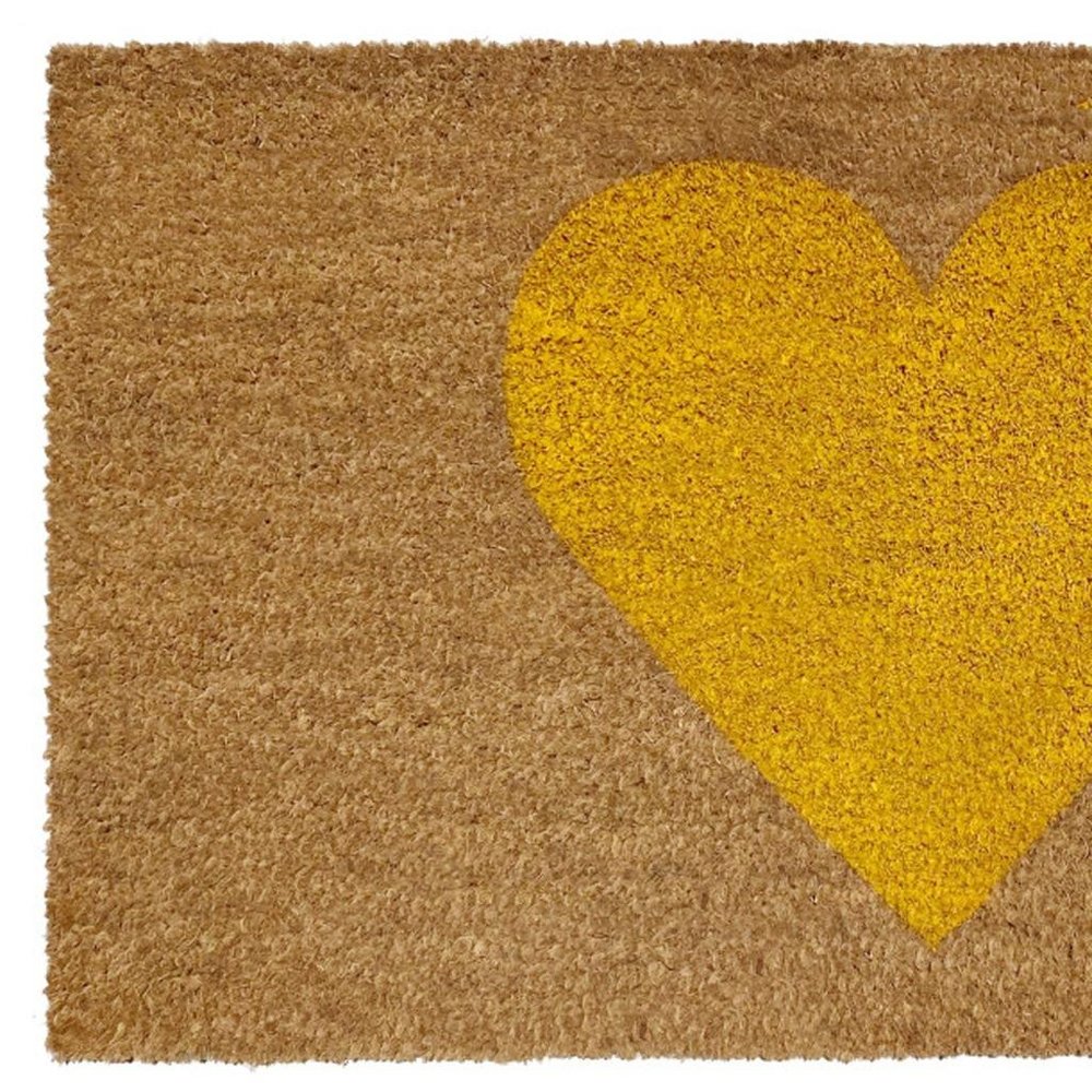 24" X 48" Brown And Yellow Heart Outdoor Coir Door Mat