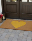 24" X 48" Brown And Yellow Heart Outdoor Coir Door Mat