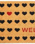 24" X 48" Brown Black And Red Hearts Welcome Outdoor Coir Door Mat