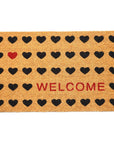 24" X 48" Brown Black And Red Hearts Welcome Outdoor Coir Door Mat