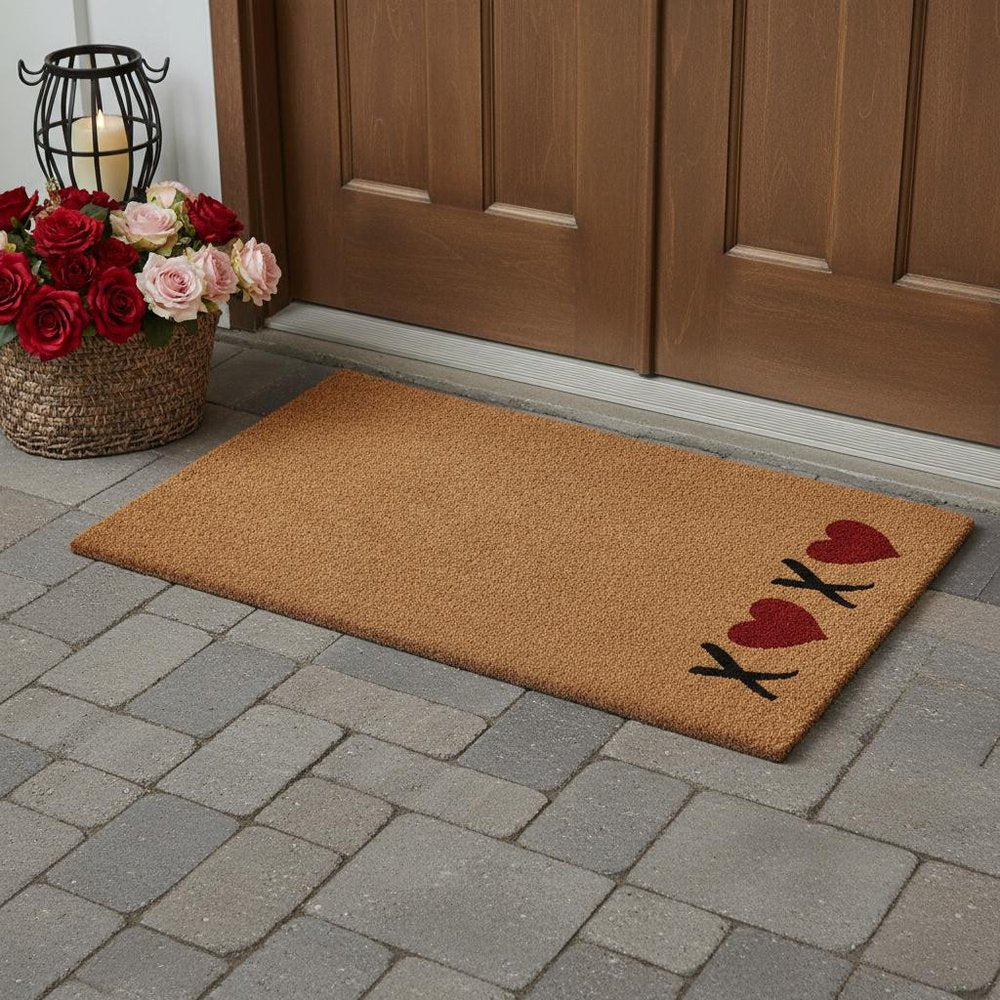 24" X 36" Brown Red And Black XOXO Outdoor Coir Door Mat