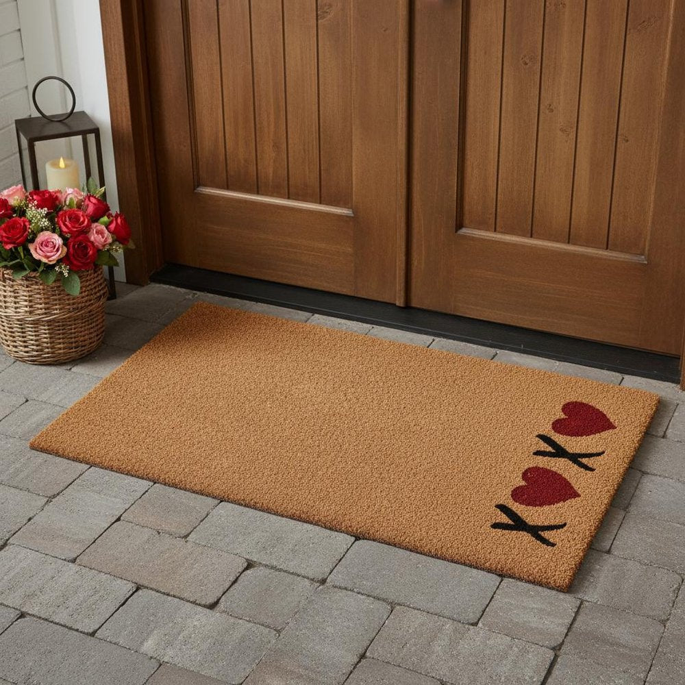 24" X 36" Brown Red And Black XOXO Outdoor Coir Door Mat