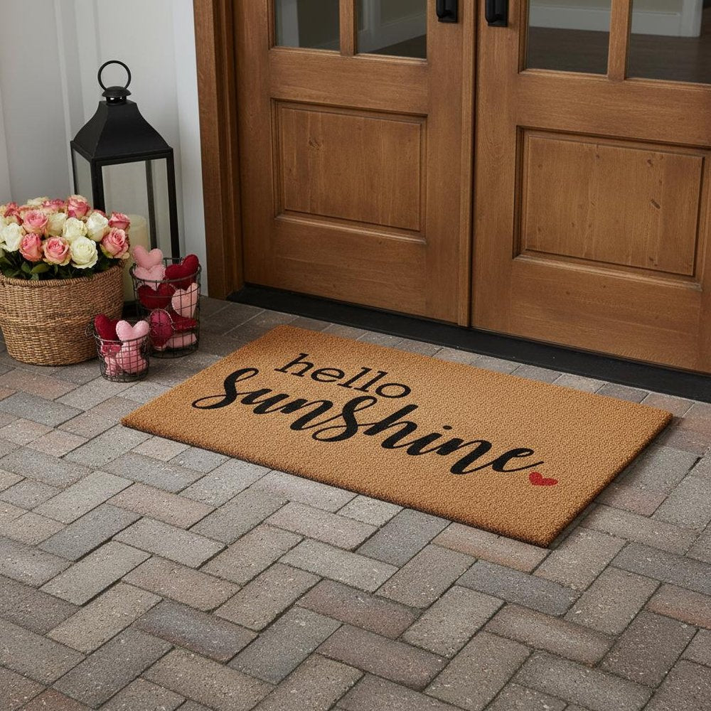 24" X 48" Brown And Black Hello Sunshine Outdoor Coir Door Mat