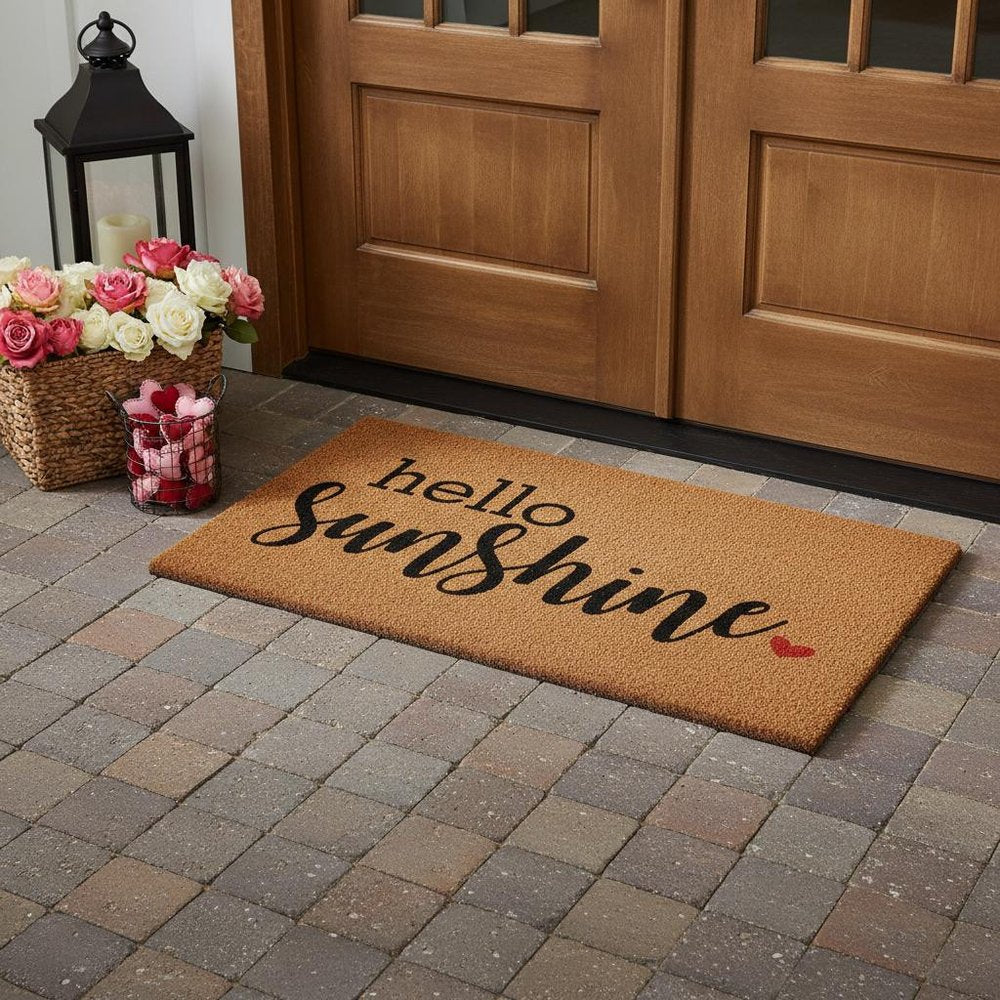24" X 48" Brown And Black Hello Sunshine Outdoor Coir Door Mat