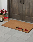 24" X 48" Brown Black And Red Valentine's Day Heart XOXO Outdoor Coir Door Mat
