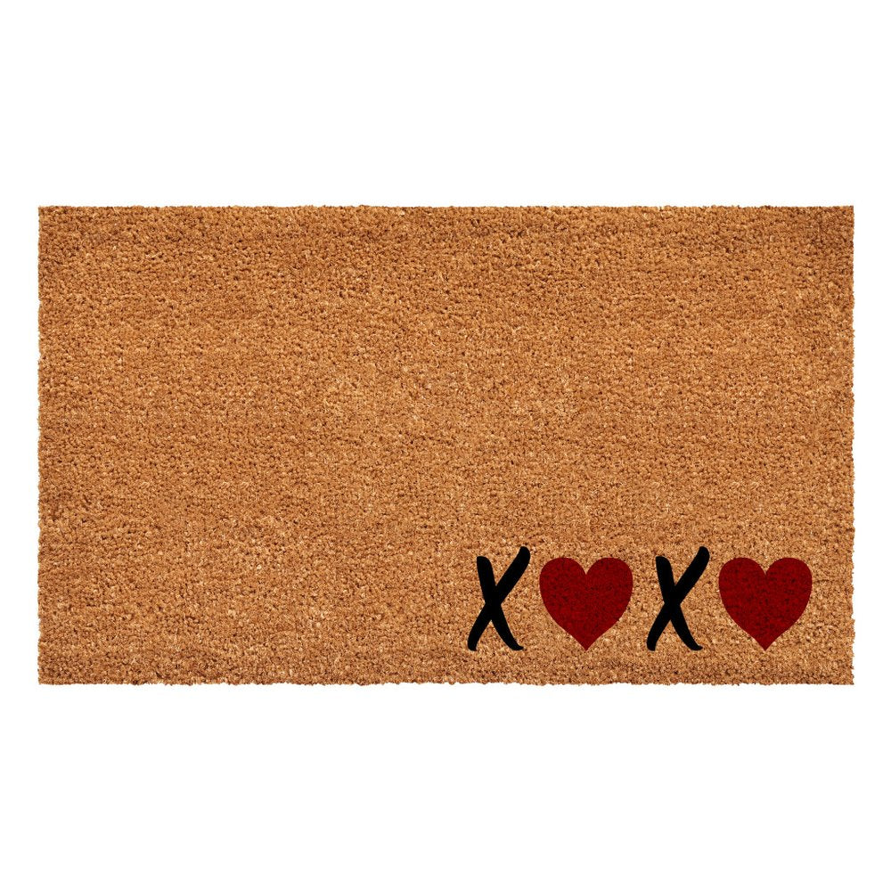 24" X 48" Brown Black And Red Valentine's Day Heart XOXO Outdoor Coir Door Mat