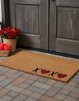 24" X 48" Brown Black And Red Valentine's Day Heart XOXO Outdoor Coir Door Mat
