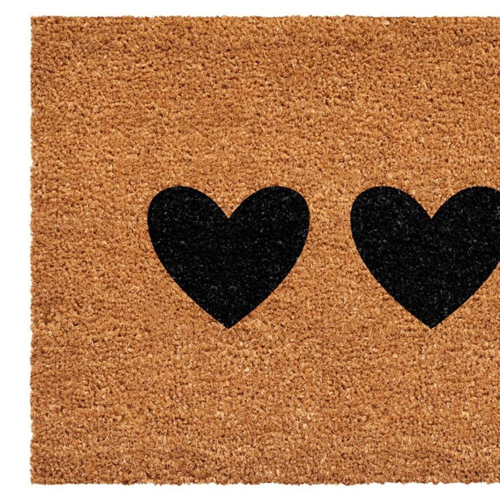 30" X 48" Brown And Black Three Hearts Outdoor Coir Door Mat